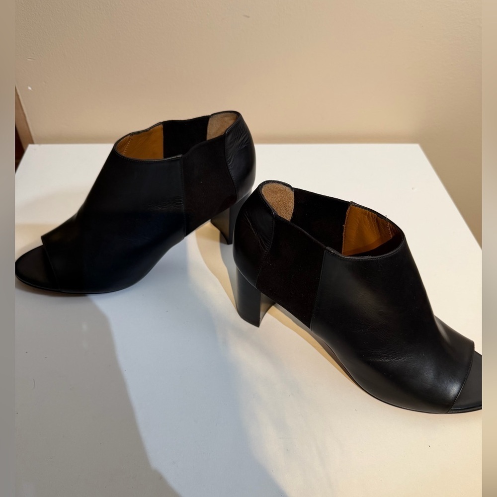Aquatalia Black Leather Peep-Toe Ankle Booties - Picture 3 of 7